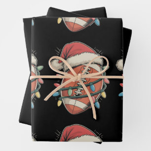 Feuille De Papier Cadeau Football Noël Santa Hat Sports de vacances