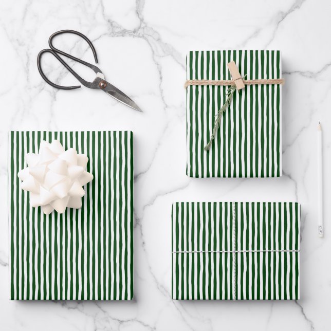 Feuille De Papier Cadeau Forest Green & White Wonky Stripes (Recto)