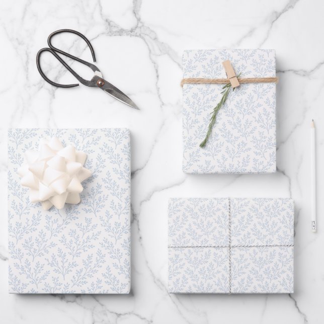 Feuille De Papier Cadeau Forest Sprigs Dusty Blue - Neutre (Recto)