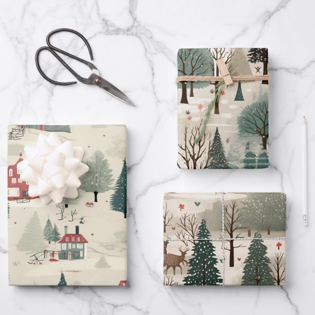 Feuille De Papier Cadeau Forêt crémeuse d'hiver (Recto)