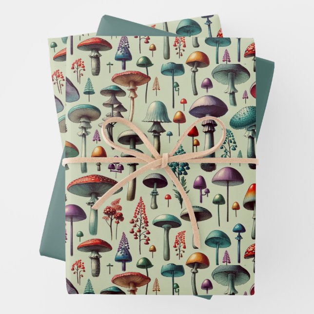 Feuille De Papier Cadeau Forêt de champignons (En situation)