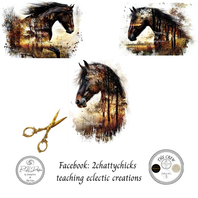 Feuille De Papier Cadeau Forêt de chevaux Double Exposition Découpage  (Créateur téléchargé)