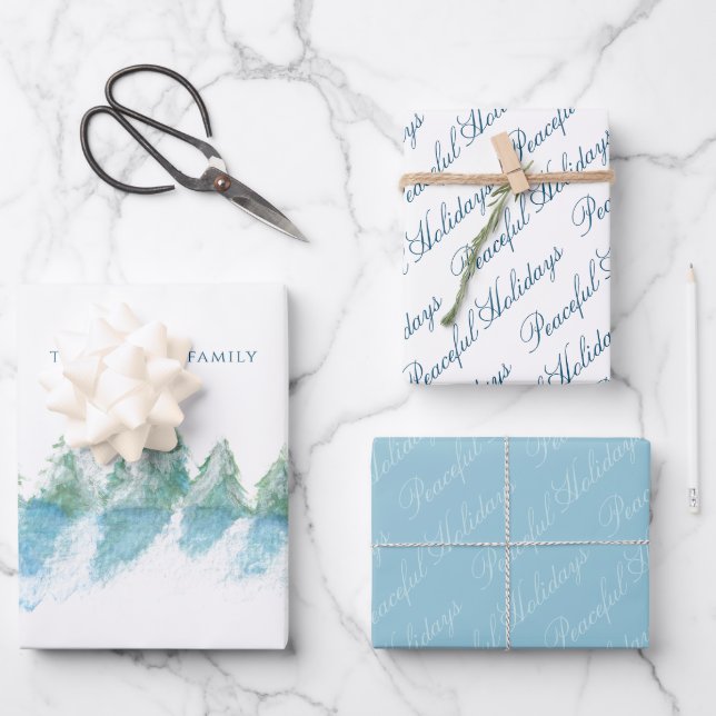 Feuille De Papier Cadeau Forêt d'hiver aquarelle écriture paisible (Recto)