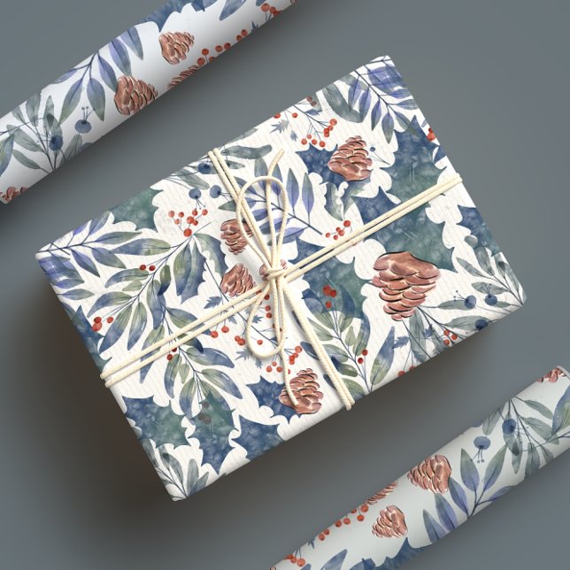 Feuille De Papier Cadeau Forêt d'hiver rustique moderne Pins botaniques (Créateur téléchargé)