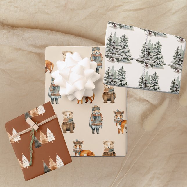 Feuille De Papier Cadeau Forêt forestière Hiver neutre (Créateur téléchargé)