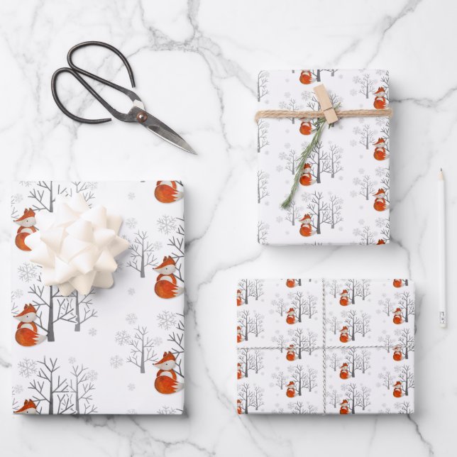 Feuille De Papier Cadeau Forêt Foxy Winter (Recto)