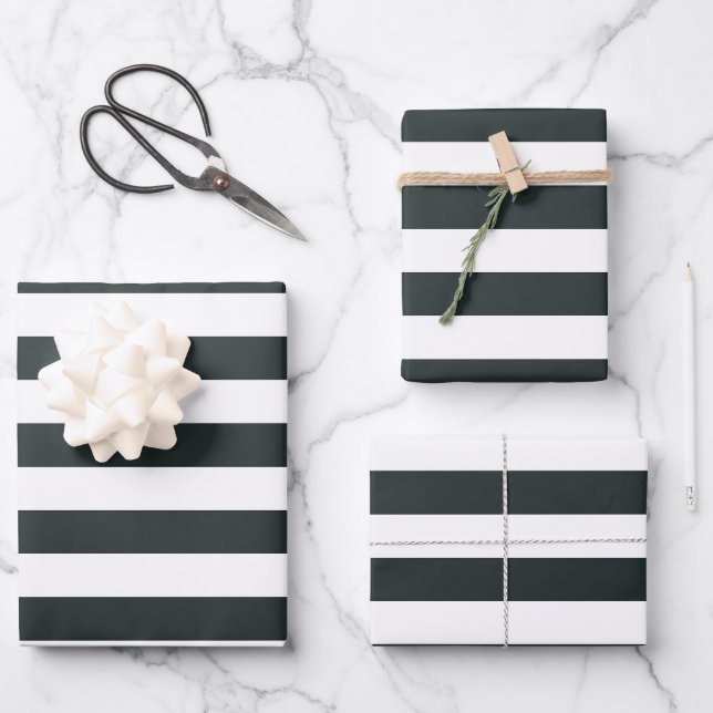 Feuille De Papier Cadeau Forêt-Noire Grandes vertes et blanches (Recto)