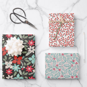 Feuille De Papier Cadeau Forfait Fleur de Noël Holly Berries : Rouge Vert