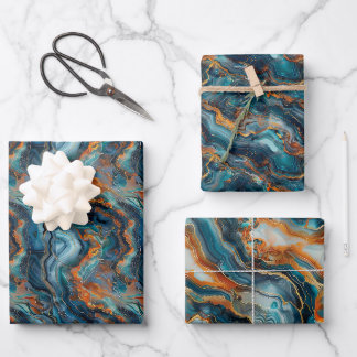 Feuille De Papier Cadeau Formations géologiques fluides avec des bleus vibr