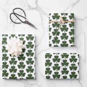 Feuille De Papier Cadeau Forme de trèfle à carreaux vert foncé