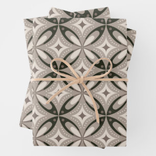 Feuille De Papier Cadeau Formes circulaires rétro beige et marron