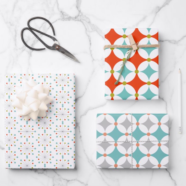 Feuille De Papier Cadeau Formes modernes du milieu du siècle moderne rétro  (Recto)