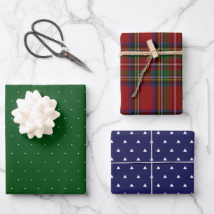Feuille De Papier Cadeau Formes motifs de vacances et plaid rouge bleu vert
