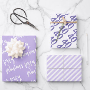 Feuille De Papier Cadeau Forty & Fabulous - Fun Purple 40e anniversaire