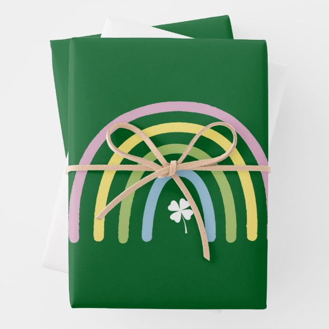 Feuille De Papier Cadeau Four Leaf Clover Rainbow St Patrick's Day (En situation)