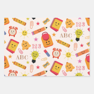 Feuille De Papier Cadeau Fournitures scolaires de dessin animé kawaii drôle