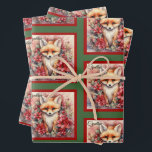Feuille De Papier Cadeau Fox Cute Christmas Ajouter un nom Floral<br><div class="desc">Fox Cute Christmas Ajouter un nom Floral</div>