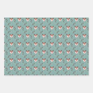Feuille De Papier Cadeau Fox et baies en turquoise