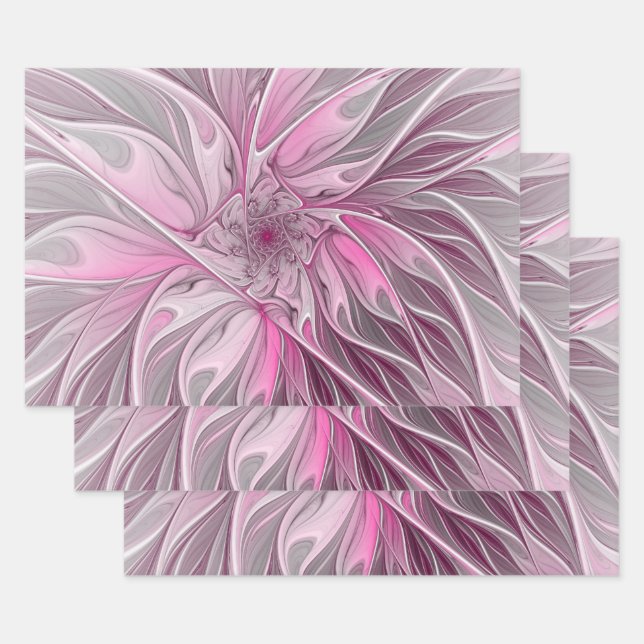 Feuille De Papier Cadeau Fractal Pink Flower Dream, floral Fantasy Pattern (Lot)