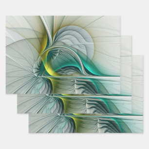 Feuille De Papier Cadeau Fractale turquoise sarcelle dorée abstraite hypnot