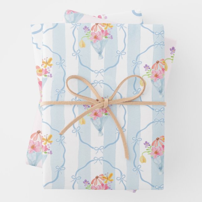 Feuille De Papier Cadeau Fraîchement arrivé sur le marché Floral Pastel Fan (En situation)
