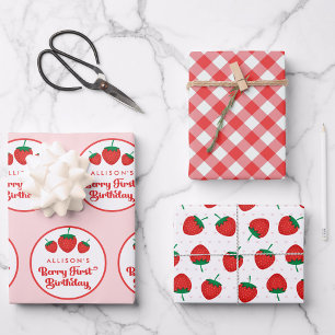 Feuille De Papier Cadeau Fraise 1er Anniversaire Fête Berry 1er