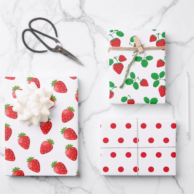 Feuille De Papier Cadeau Fraise à thème 3 pièces (Créateur téléchargé)
