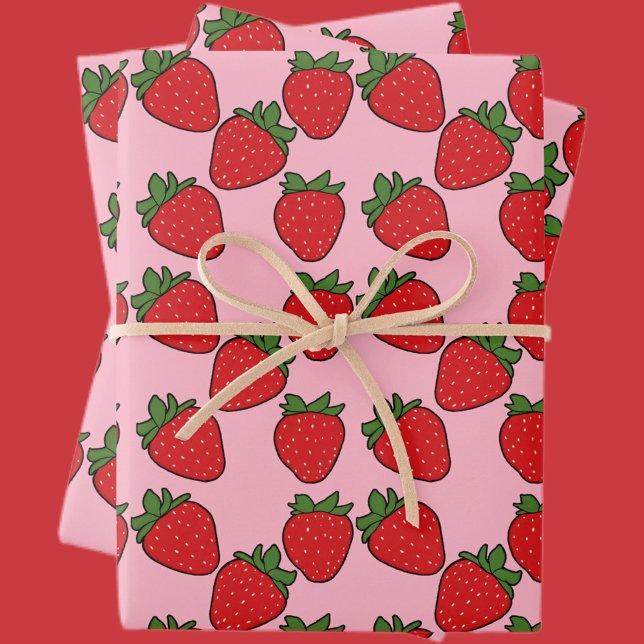 Feuille De Papier Cadeau Fraise Anniversaire Thème de fête (Créateur téléchargé)