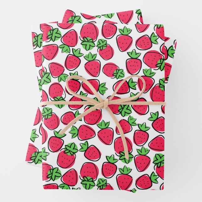 Feuille De Papier Cadeau Fraises (En situation)