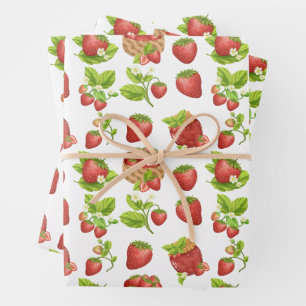 Feuille De Papier Cadeau Fraises de jardin et confiture de fraises