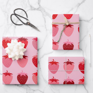 Feuille De Papier Cadeau Fraises Esthétiques Roses Et Rouges Préppines