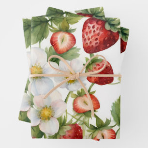 Feuille De Papier Cadeau Fraises et fraises