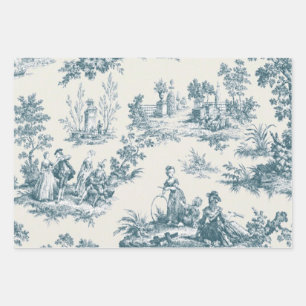 Feuille De Papier Cadeau Français toile de jouy sauge découpage vert