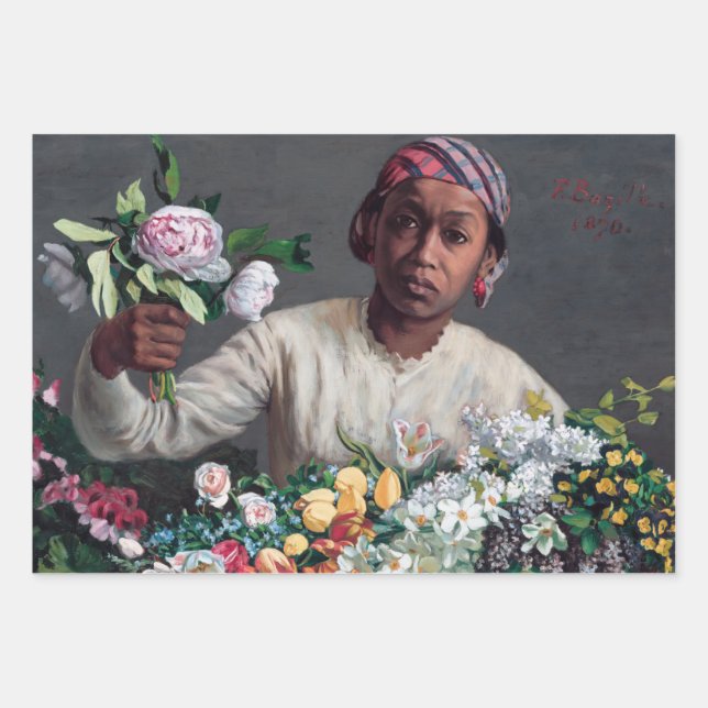 Feuille De Papier Cadeau Frédéric Bazille - Jeune femme aux pivoines (Devant)