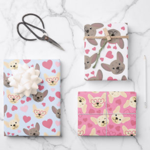 Feuille De Papier Cadeau French Bulldog Heart Motif sans couture