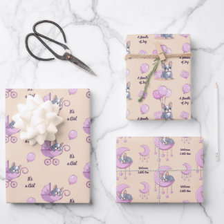 Feuille De Papier Cadeau French Bulldog Lune Ballon Landaus Fille Baby Show