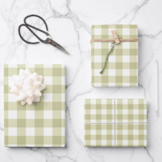 Feuille De Papier Cadeau French Country Meadow En vichy - sauge vert plaid.