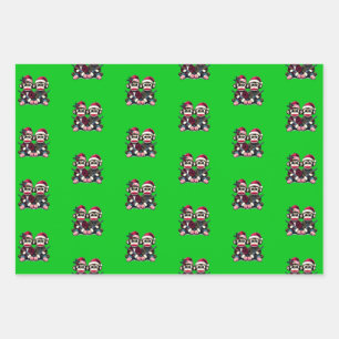 Feuille De Papier Cadeau Frères Chasseurs de singes à Noël