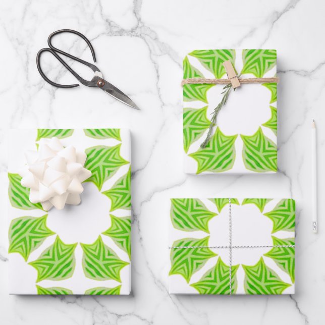 Feuille De Papier Cadeau Fresh Green Geometric Leaf Pattern Gift Wrap (Recto)