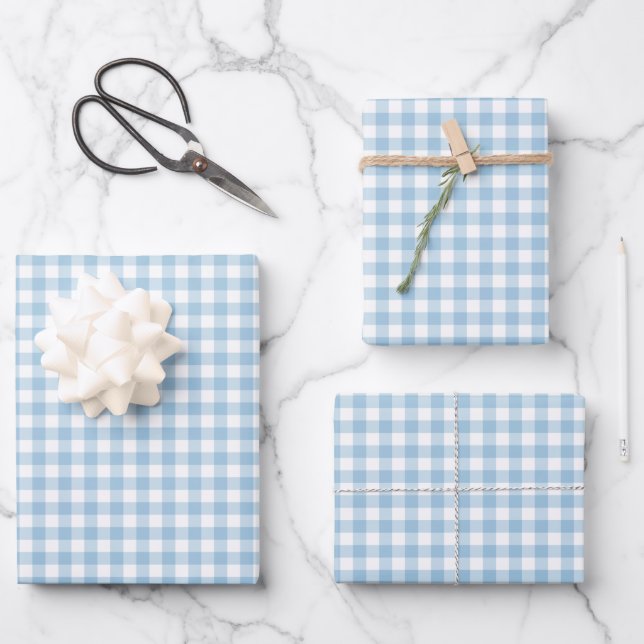 Feuille De Papier Cadeau Fresh Light Blue Gingham Check Pattern (Recto)