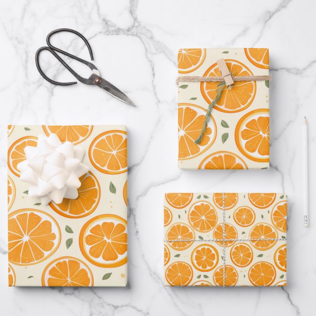 Feuille De Papier Cadeau Fresh Orange Slice Pattern – Bright Citrus Fruit  (Recto)