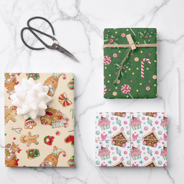 Feuille De Papier Cadeau Friandises de Noël (Recto)