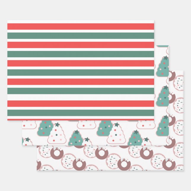 Feuille De Papier Cadeau Friandises et rayures de Noël (Lot)