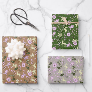 Feuille De Papier Cadeau Friandises rétro cerf pain d'épice Noël Canne de b