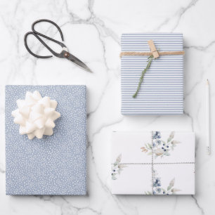 Feuille De Papier Cadeau Frosty Winter Foliage Botanique Vacances Dusty Ble