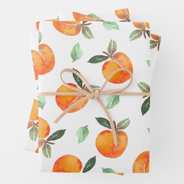 Feuille De Papier Cadeau Fruit de Pêche Aquarelle (En situation)