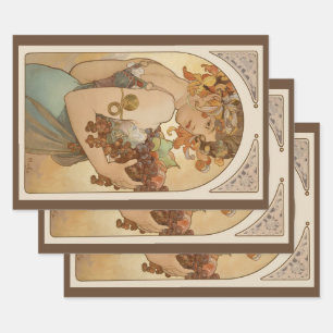 Feuille De Papier Cadeau Fruit par Alphonse Mucha, Art Nouveau Vintage