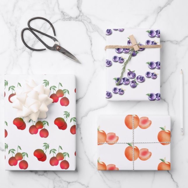 Feuille De Papier Cadeau Fruits d'été assortés (Recto)