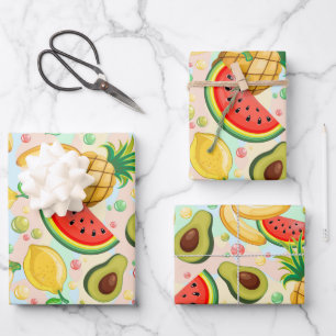 Feuille De Papier Cadeau Fruits d'été frais Motif