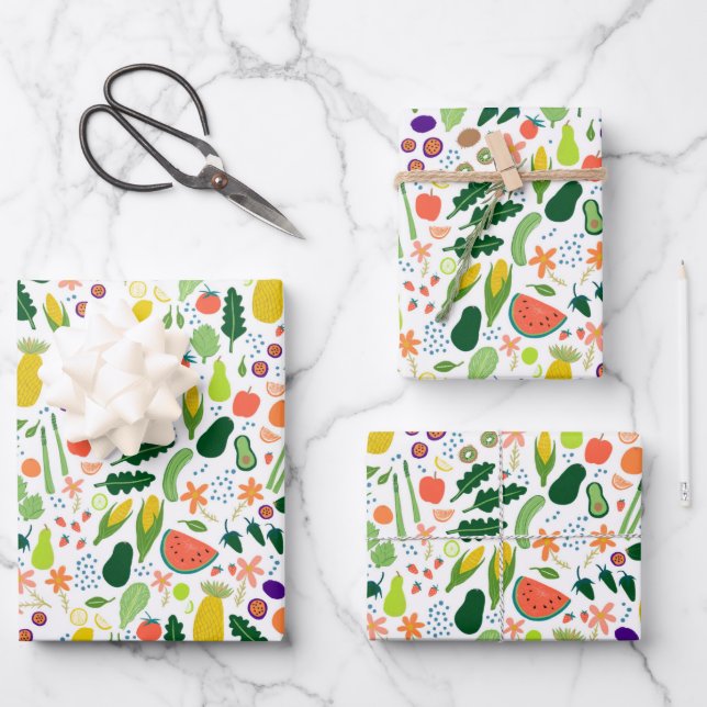 Feuille De Papier Cadeau Fruits et Légume Illustration alimentaire Motif mo (Recto)